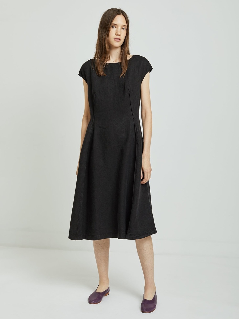Stunning  Aspesi Black Linen Midi Dress Made in Italy